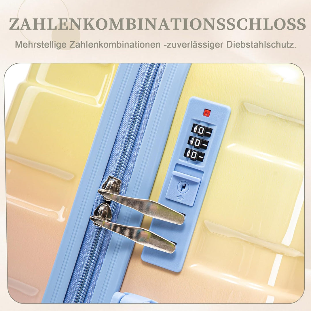 Hartschalen-Koffer Trolley Handgepäck Rollkoffer, Reisekoffer Set mit 4 Rollen, 2er Gepäckset, Blau