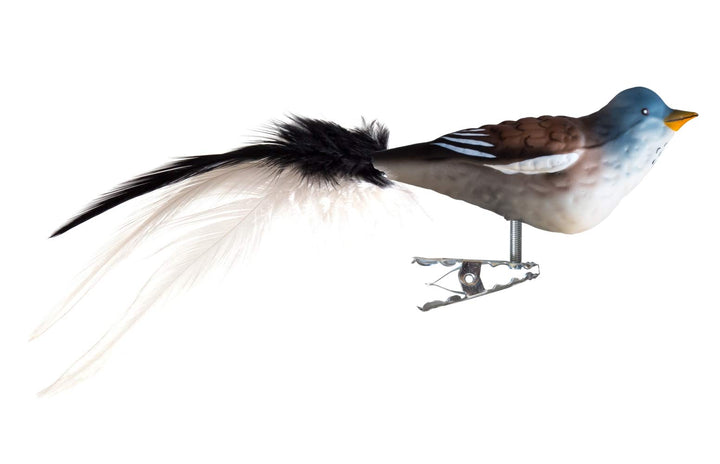 Birds of Glass® Glas-Vogel, Schneefink mit Naturfeder, Glasschmuck Made in Germany aus eigener Herst