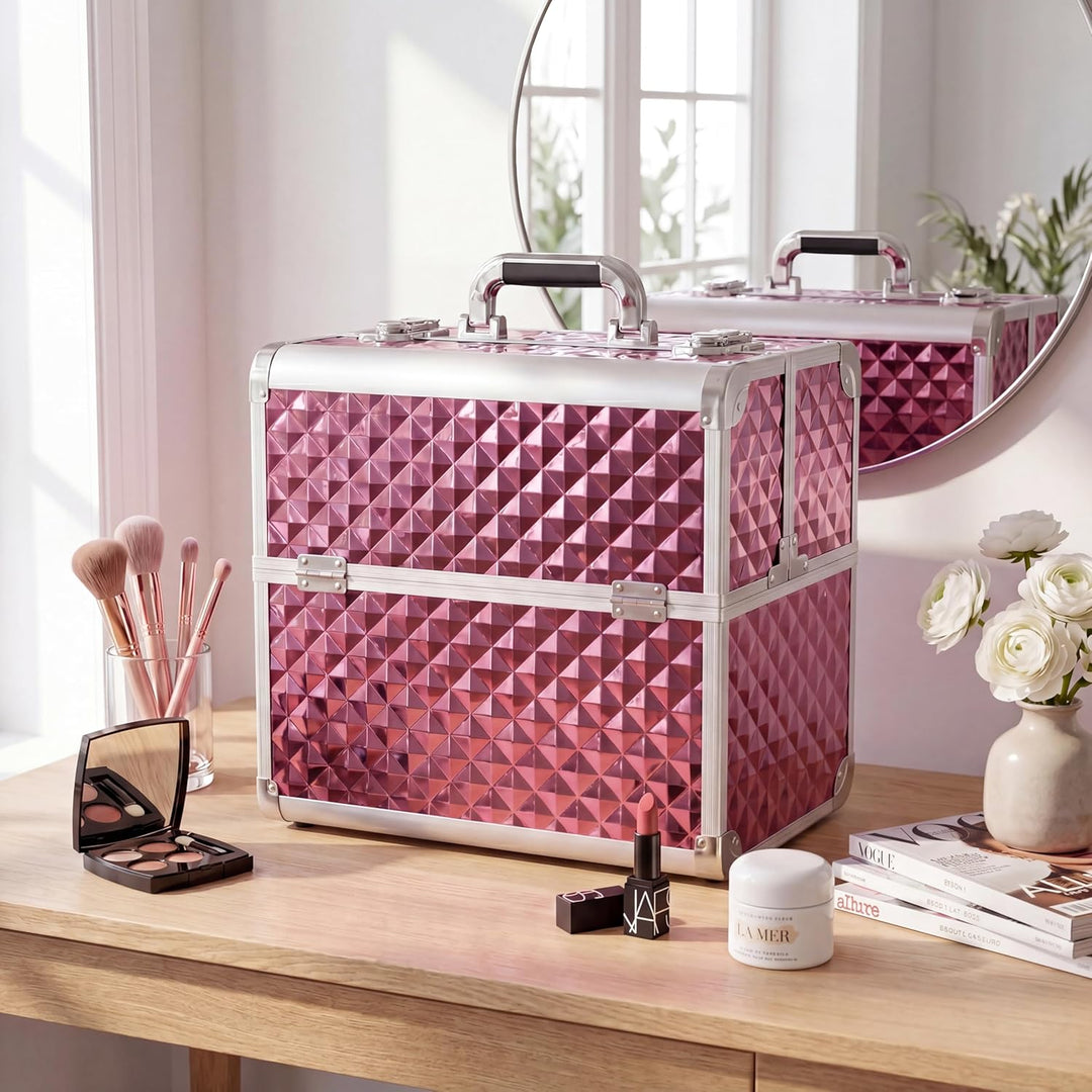 N&BF Kosmetikkoffer Gross Rosé Diamond | Abschliessbarer Schminkkoffer & Beautycase aus Aluminium |