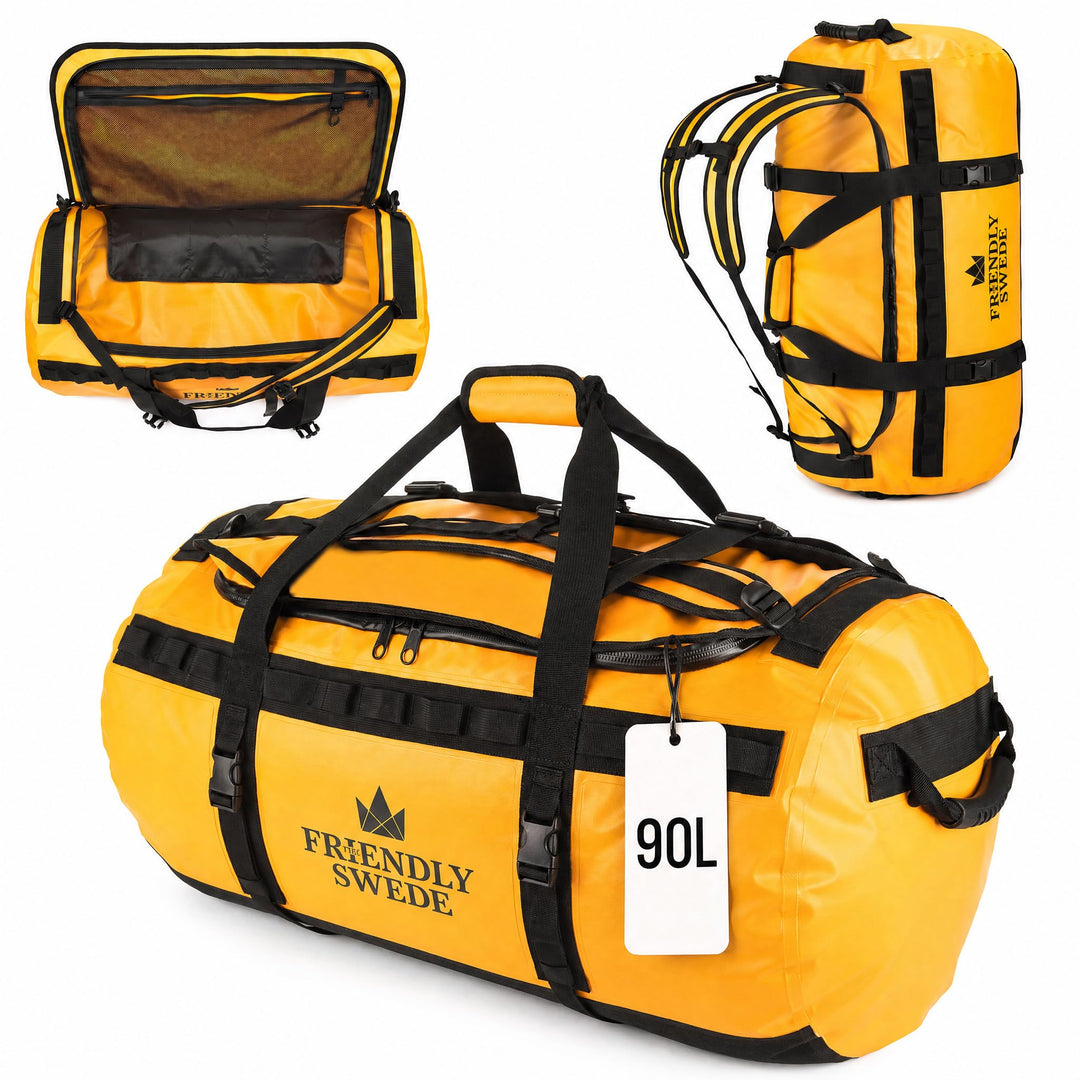 The Friendly Swede Wasserfeste Reisetasche Duffle Bag Rucksack - 30L / 60L / 90L - Seesack, Sporttas