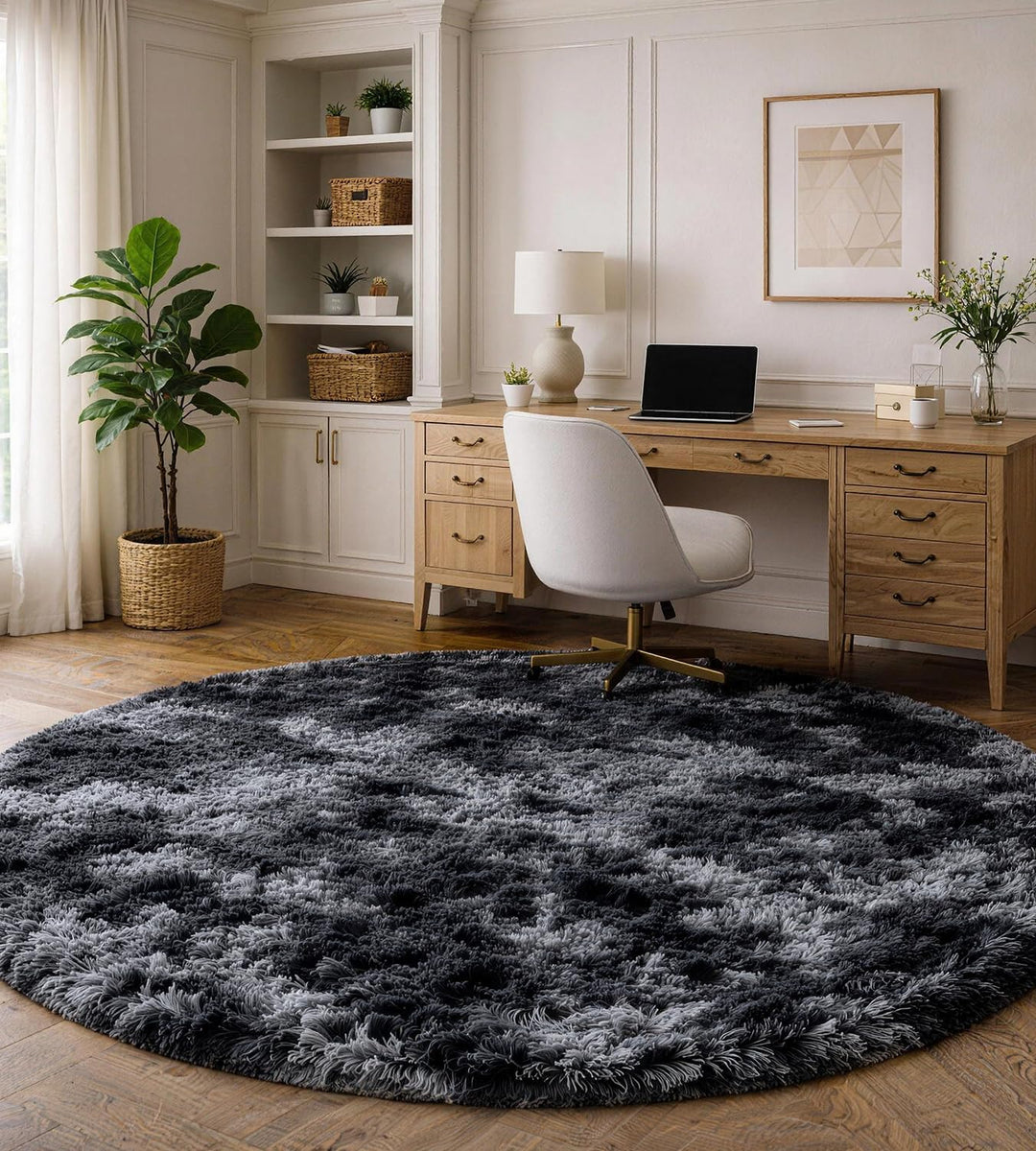 ROHATIM Schlafzimmer Plüsch Teppich Rund,Flauschiger Teppich für Wohnzimmer,modernes Wohnzimmer,Mädc
