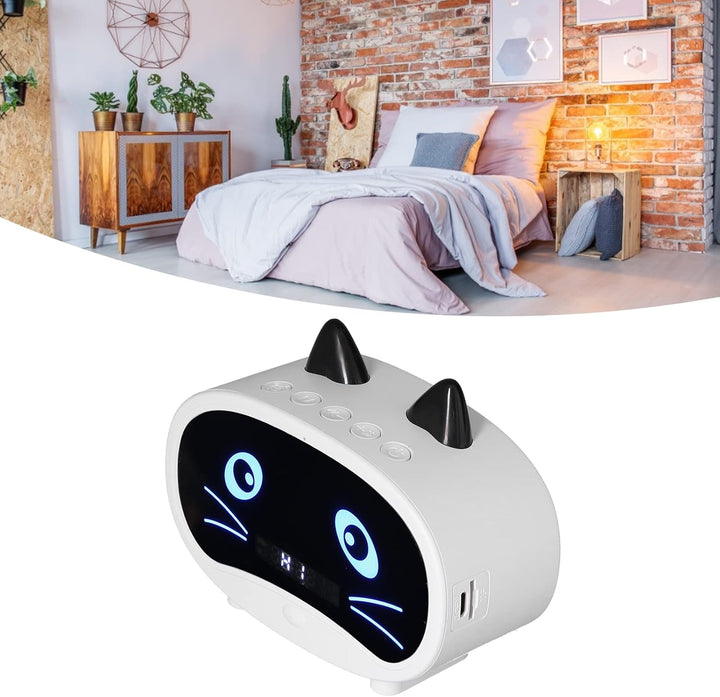 Topiky Digitaler Wecker-Lautsprecher, Cartoon-Katzen-Wecker mit Temperaturanzeige, Dual-Wecker, Blue