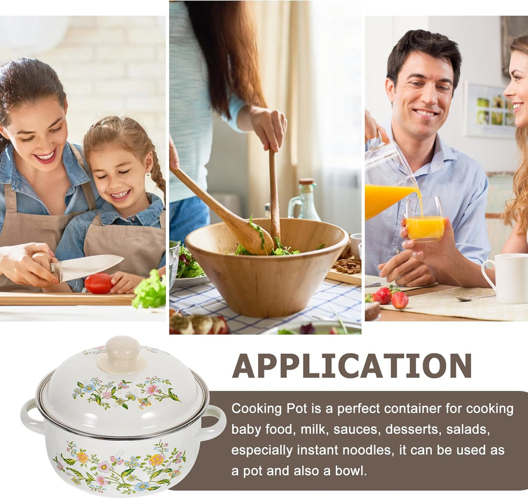 3 Stück Emaille Kochtöpfe Set Mit Deckel Retro Suppentöpfe Für Instantnudeln Suppe Und Milch Flacher