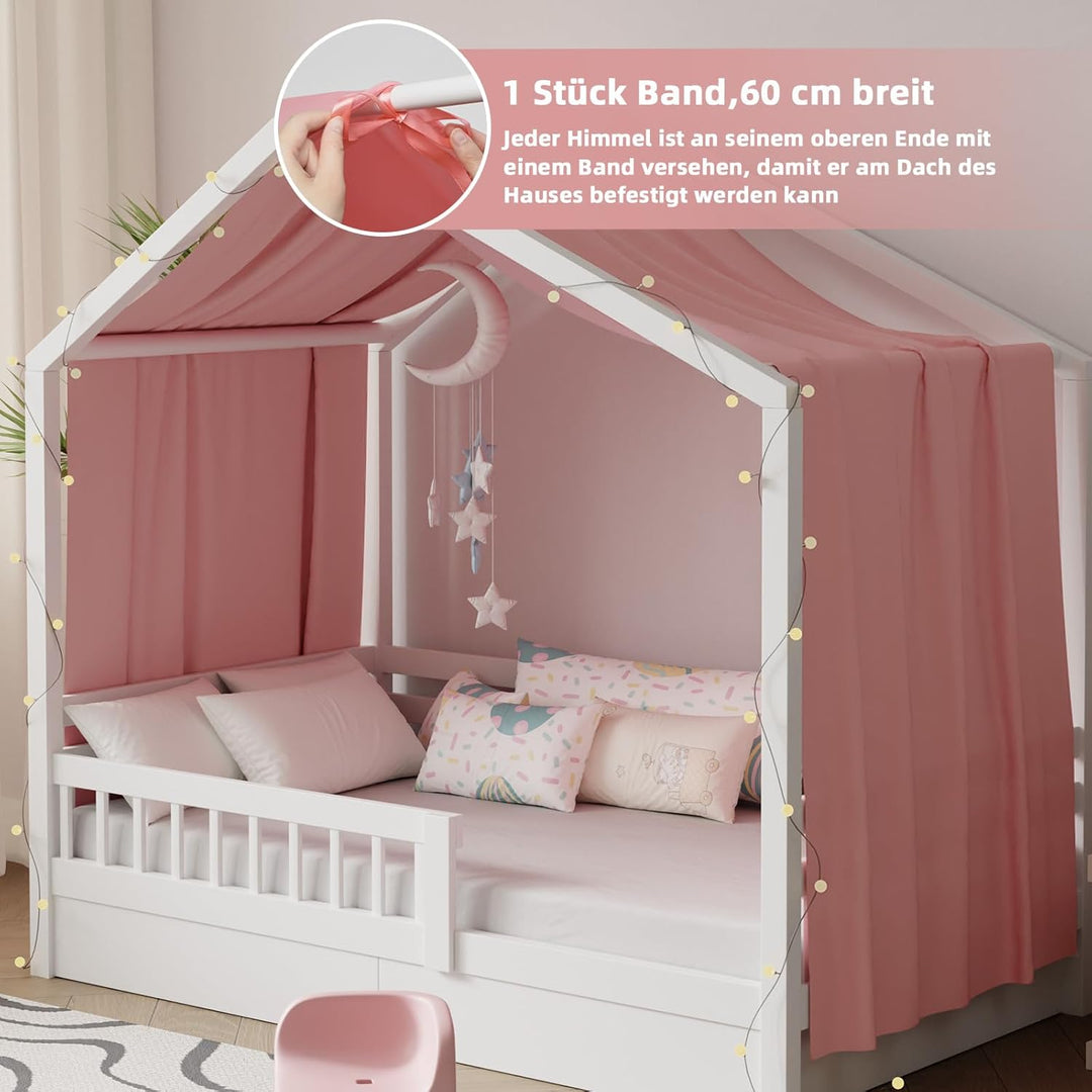 Hausbett Himmel mit Lichterkette 1 Stück Deko Baldachin Hausbett Vorhang,Betthimmel Stoffhimmel Haus