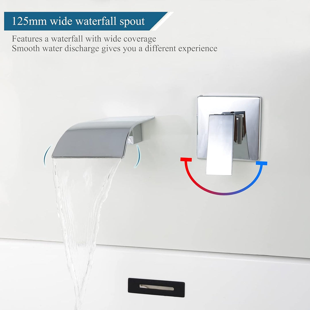Waschtischarmatur Wandmontage Wasserfall Chrom Armatur Wand Einzigen Handgriff 2-Loch Unterputz Wasc