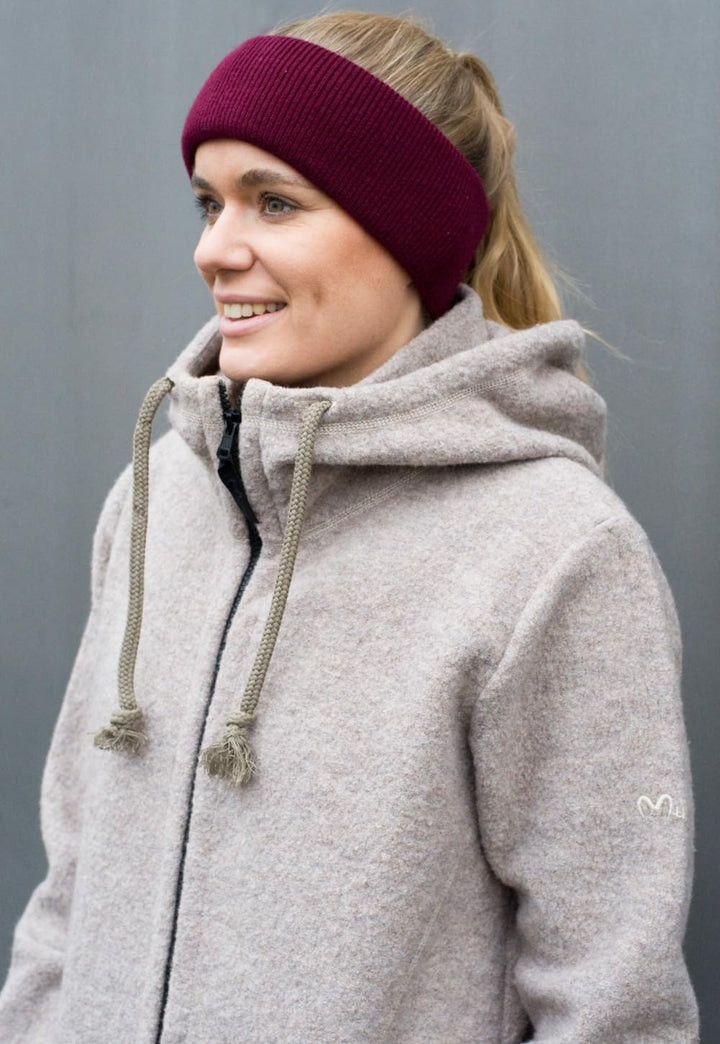 FosterNatur, Merino Stirnband mit Baumwollfutter, 100% Wolle Bordeaux, Bordeaux