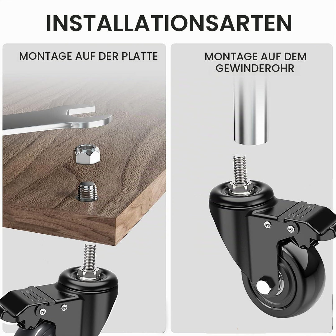 IQWTU Lenkrollen 50MM mit Bremse, 4 Stück Möbelrollen mit M10 x 1,5 x 30mm Schraube, Schwerlastrolle