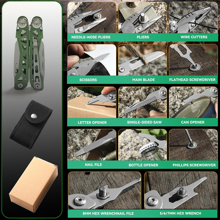 Leichtes Multitool, 19-in-1 Multifunktionszange, Edelstahl-Werkzeug für den Alltag, Flaschenöffner,