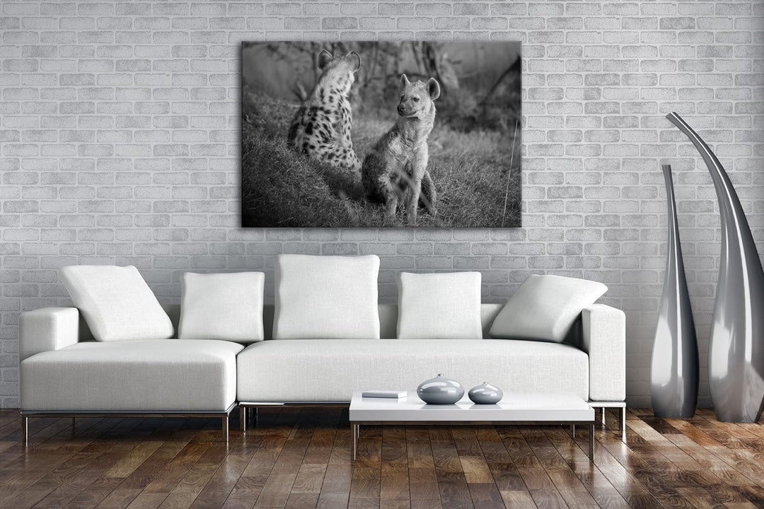 deyoli Hyänen in Afrika Effekt: Schwarz/Weiss Format: 80x60 als Leinwandbild, Motiv fertig gerahmt a