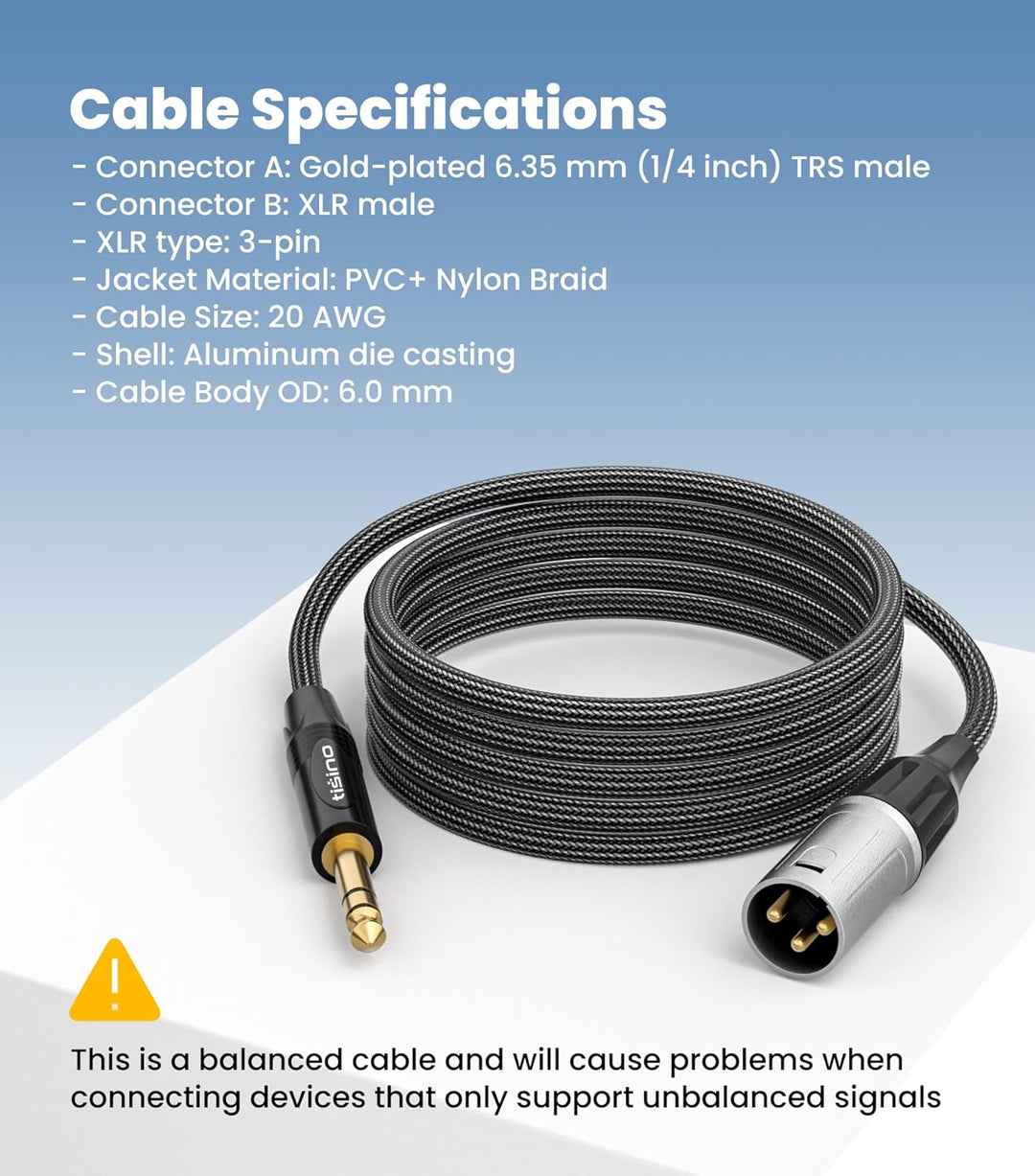 Tisino Klinke 6,3 TRS auf XLR Kabel, Symmetrisches 6,35 mm Stereo Klinke auf xlr Signalverbindungska