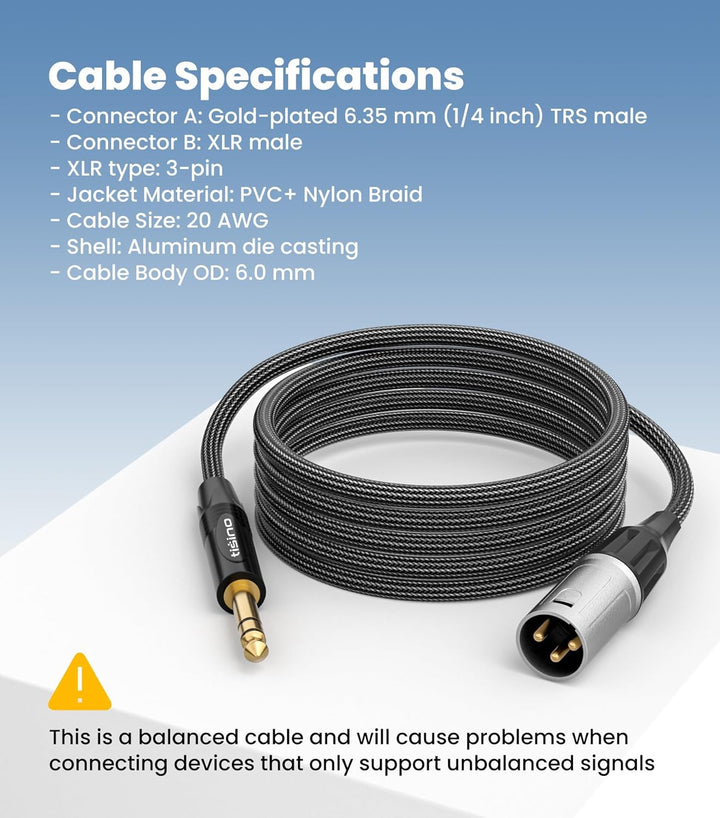 Tisino Klinke 6,3 TRS auf XLR Kabel, Symmetrisches 6,35 mm Stereo Klinke auf xlr Signalverbindungska