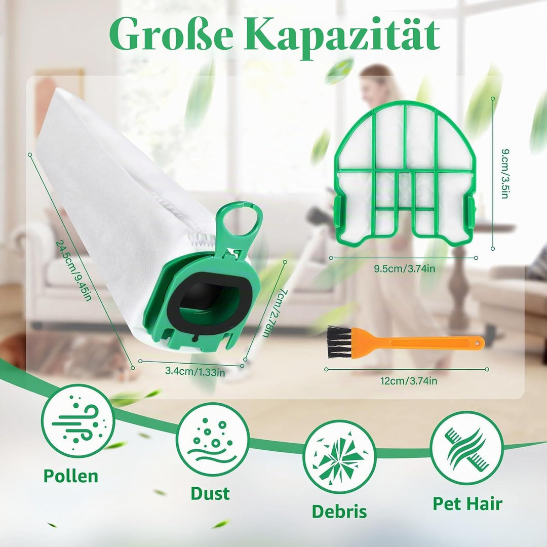 12 Stück Staubbeutel für Vorwerk Kobold VB100,Staubsaugerbeutel,Mit 3 Motorfiltern, 1 Bürsten, Staub