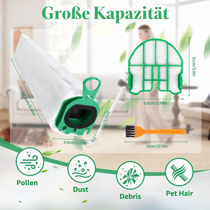 12 Stück Staubbeutel für Vorwerk Kobold VB100,Staubsaugerbeutel,Mit 3 Motorfiltern, 1 Bürsten, Staub