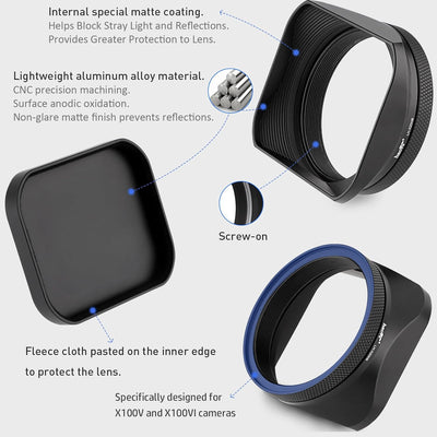 Haoge LH-X200B Gegenlichtblende aus Metall mit 49 mm Adapterring und Metallkappe für Fujifilm Fuji X
