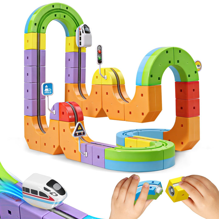 Cubix 3D Zug Set - Cube Track elektrische Kindereisenbahn mit Magic Rail System, STEM Spielzeugzug f