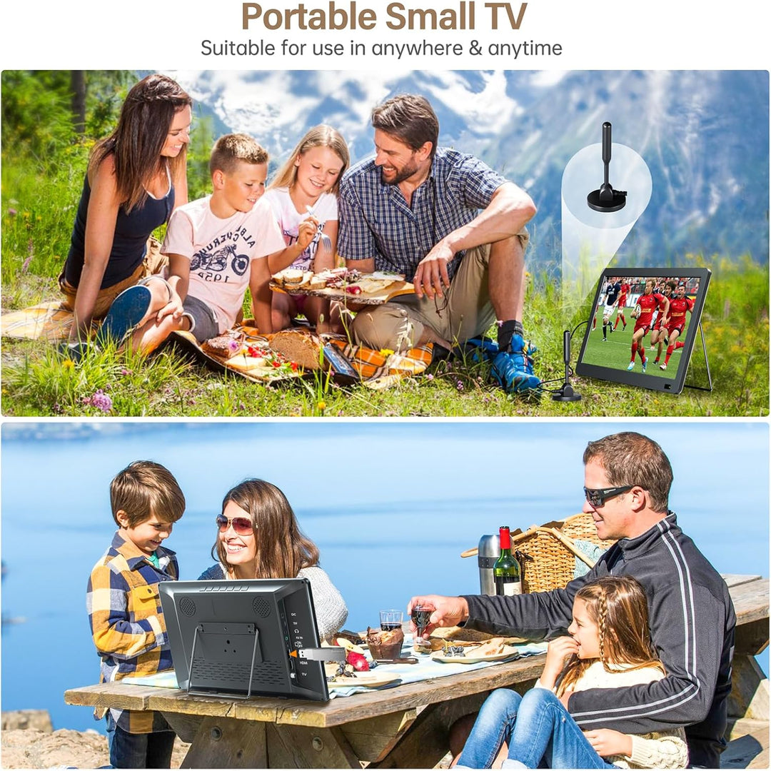 DESOBRY 14.1 Zoll Tragbarer Fernseher mit DVB-T2 HD Antenne & 3000mAh Akku, Full HD HDMI/USB/AV Ans