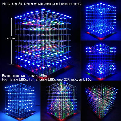 iCubeSmart 8x8x8 LED Cube Elektronik Bausatz DIY Electronic Kit DIY Löten Bausatz (3D8S-MULTI) Multi
