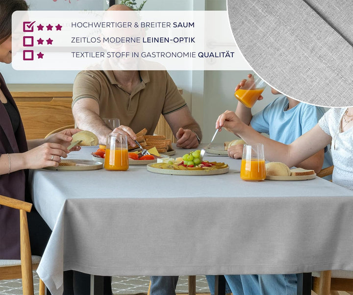 BEAUTEX fleckenabweisende und bügelfreie Tischdecke - Tischtuch mit Lotuseffekt - Tischwäsche in Lei