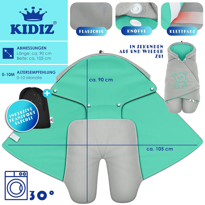 KIDIZ® Baby Einschlagdecke Winter mit Kapuze +Tasche Babyeinschlagdecke Universal für Babyschale, Au