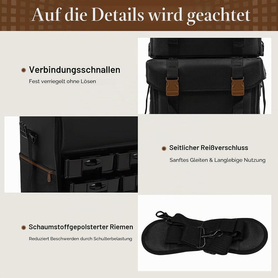 2 in 1 Kosmetikkoffer, Abnehmbarer Kosmetikkoffer Trolley mit Rollen und Deichsel, Friseurkoffer mit