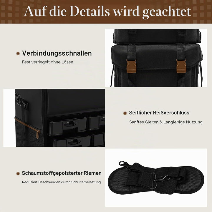 2 in 1 Kosmetikkoffer, Abnehmbarer Kosmetikkoffer Trolley mit Rollen und Deichsel, Friseurkoffer mit