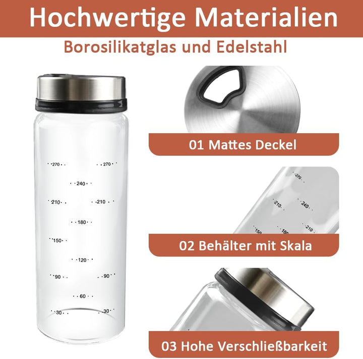 3 Stück Gewürzgläser mit Drehdeckel, 300ml Borosilikatglas Gewürzstreuer Round mit 4 Arten, Luftdich
