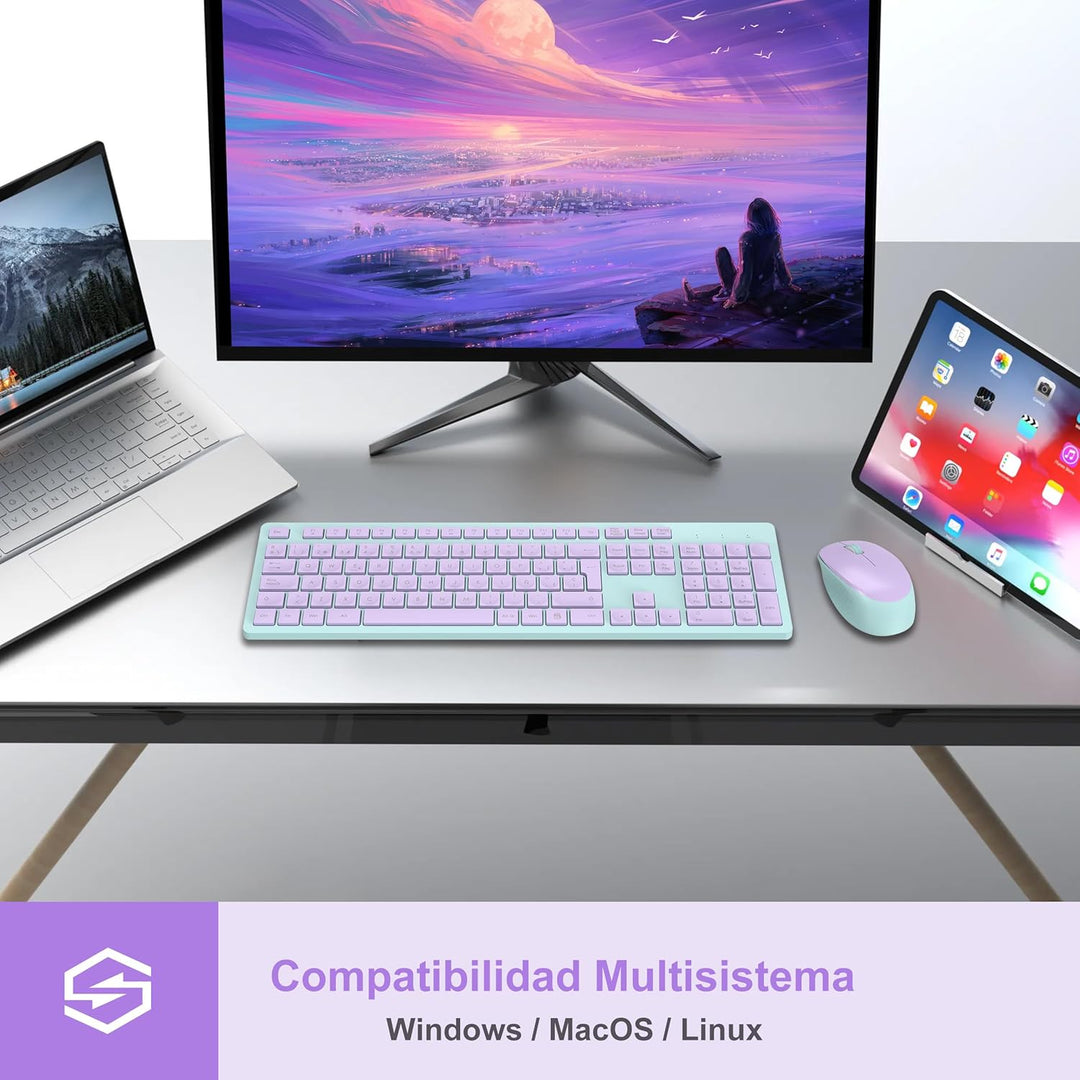 LeadsaiL Kabellose Tastatur und Maus, ergonomische kabellose Tastatur und Maus, Spanisch QWERTY, vol