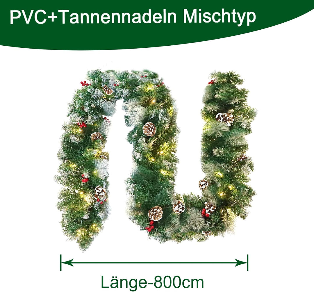 Weihnachtsstock, Weihnachtsgirlande Rebe, Mit LED Leicht, Künstliche Kranzdekoration, Roten Beeren u