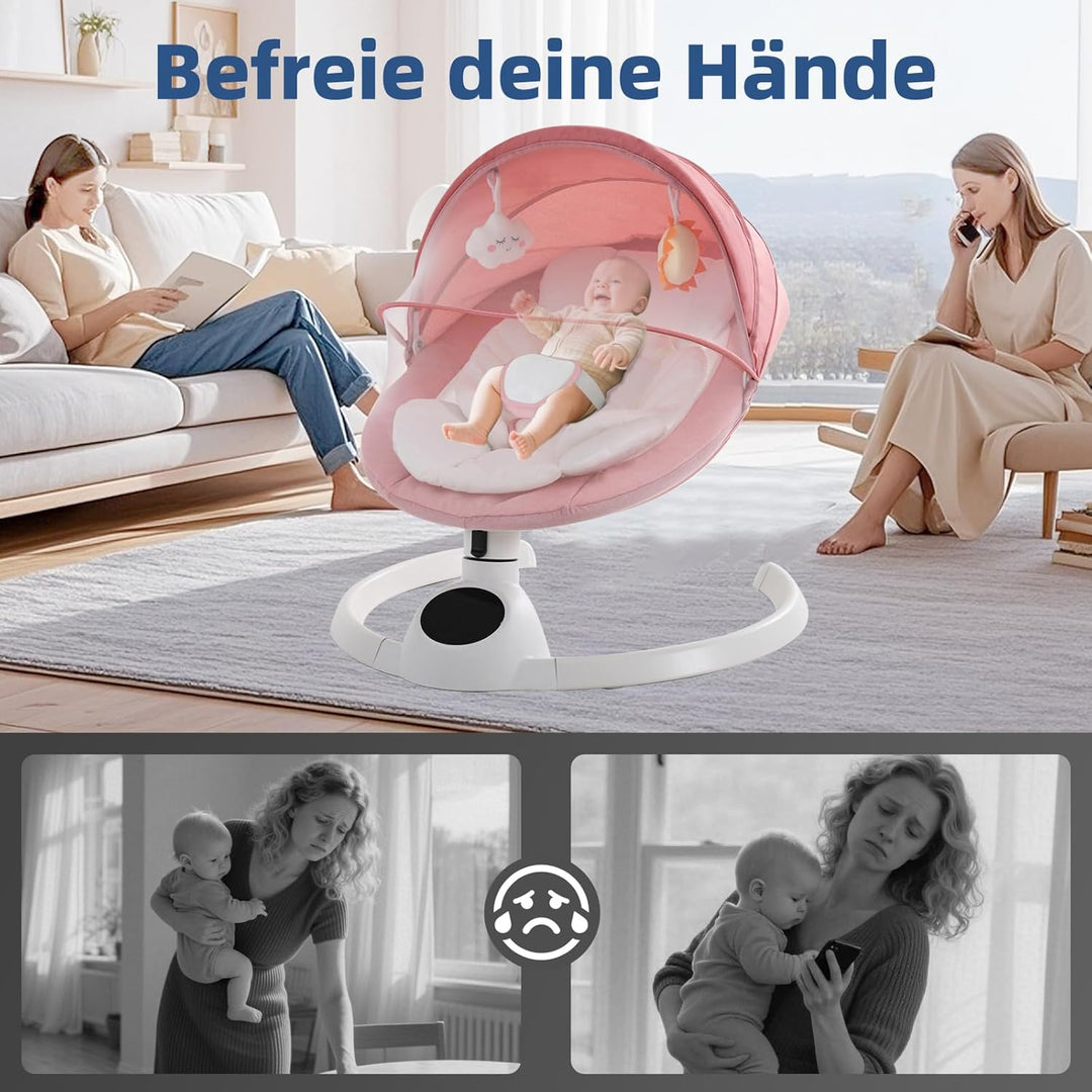 Babywippe Elektrisch Neugeborene bis 9 kg, Klappbar Bluetooth Babyschaukel Elektrisch mit 5 Schwingg