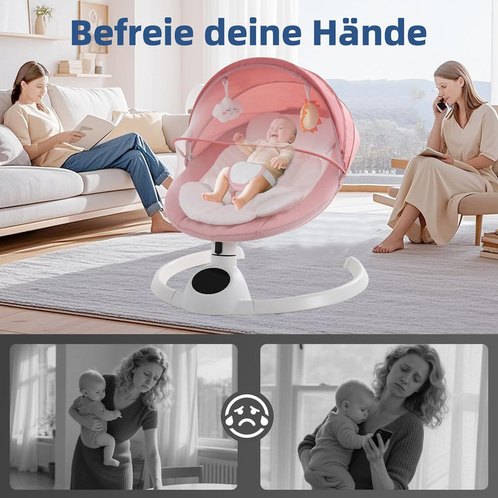 Babywippe Elektrisch Neugeborene bis 9 kg, Klappbar Bluetooth Babyschaukel Elektrisch mit 5 Schwingg