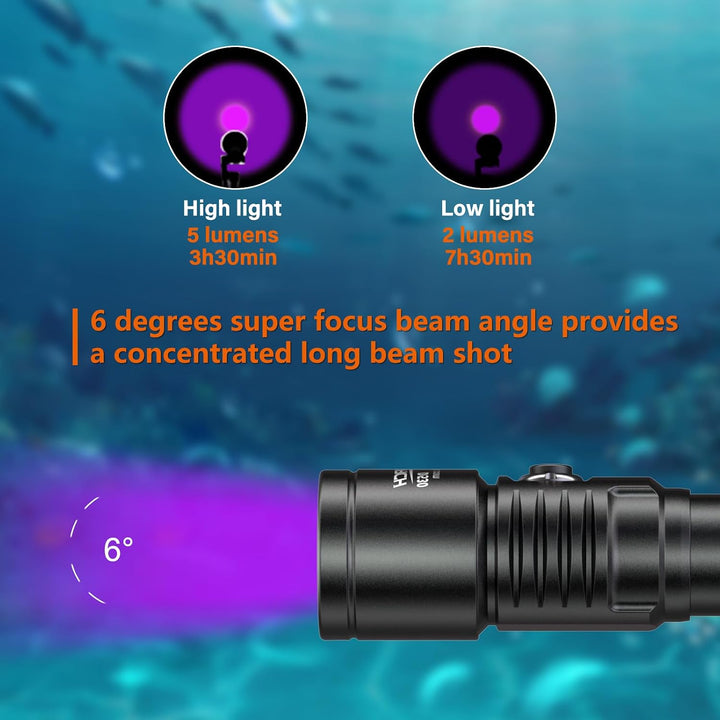 ORCATORCH D530 Scuba Dive Light, 395NM LED UV Licht Schwarzlicht mit 8 Grad schmalem Abstrahlwinkel,
