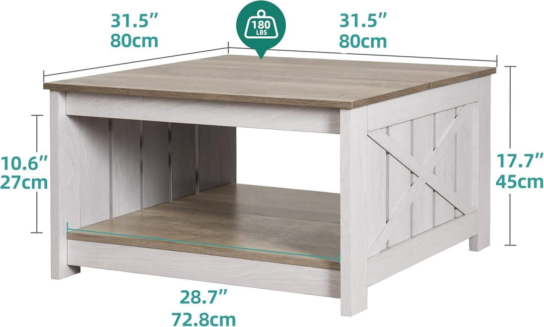 YITAHOME Couchtisch, Quadratischer Wohnzimmertisch 2-stöckiger, Couchtisch mit Stauraum für Couch Sc