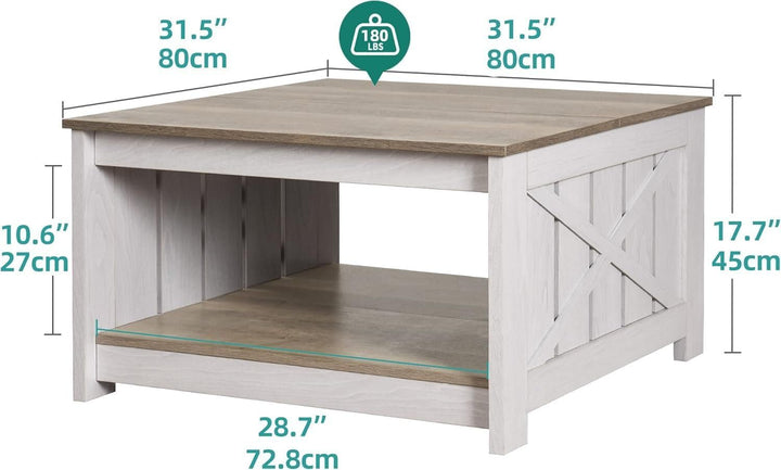 YITAHOME Couchtisch, Quadratischer Wohnzimmertisch 2-stöckiger, Couchtisch mit Stauraum für Couch Sc