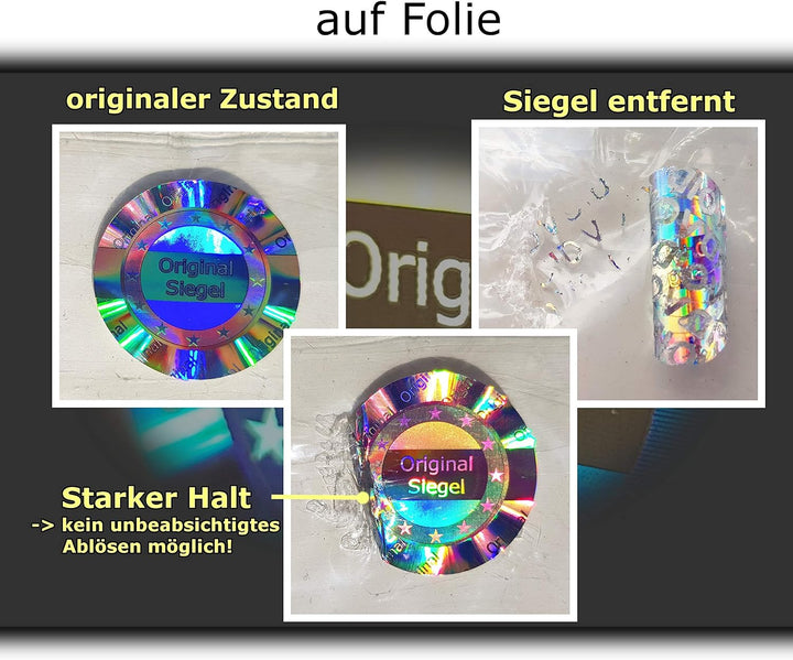 1000 Stk - 3D Hologramm Original-Siegel 25mm silber glänzend - Sicherheitssiegel, Qualitätssiegel, G