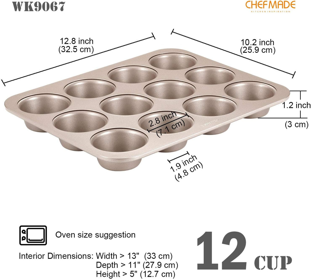CHEFMADE Muffin Kuchen Pan, 12-hohlraum Nicht-Stick Cupcake Pan Backformen für Ofen Backen (Champagn