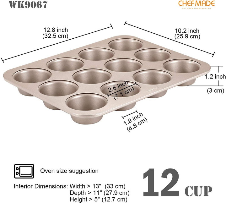 CHEFMADE Muffin Kuchen Pan, 12-hohlraum Nicht-Stick Cupcake Pan Backformen für Ofen Backen (Champagn