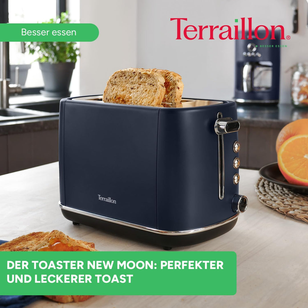 TERRAILLON New Moon Toaster mit 2 Schlitzen, 13 cm, 6 Leistungsstufen (1050 W) – Auftauen, Aufwärmen