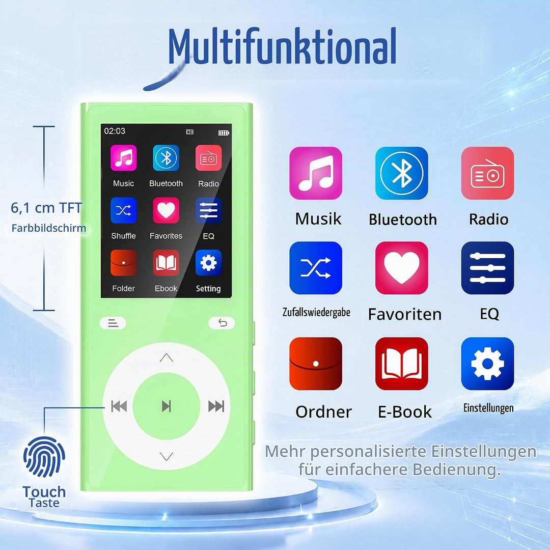 90GB MP3 Player Bluetooth 5.3, Musik Player 2 TF-Kartensteckplätzen
