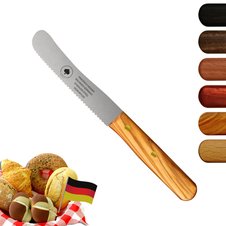 PIKAS - Solingen Messer mit Wellenschliff, Olive Holzgriff, Premium Buckelmesser, Küchenmesser, Früh