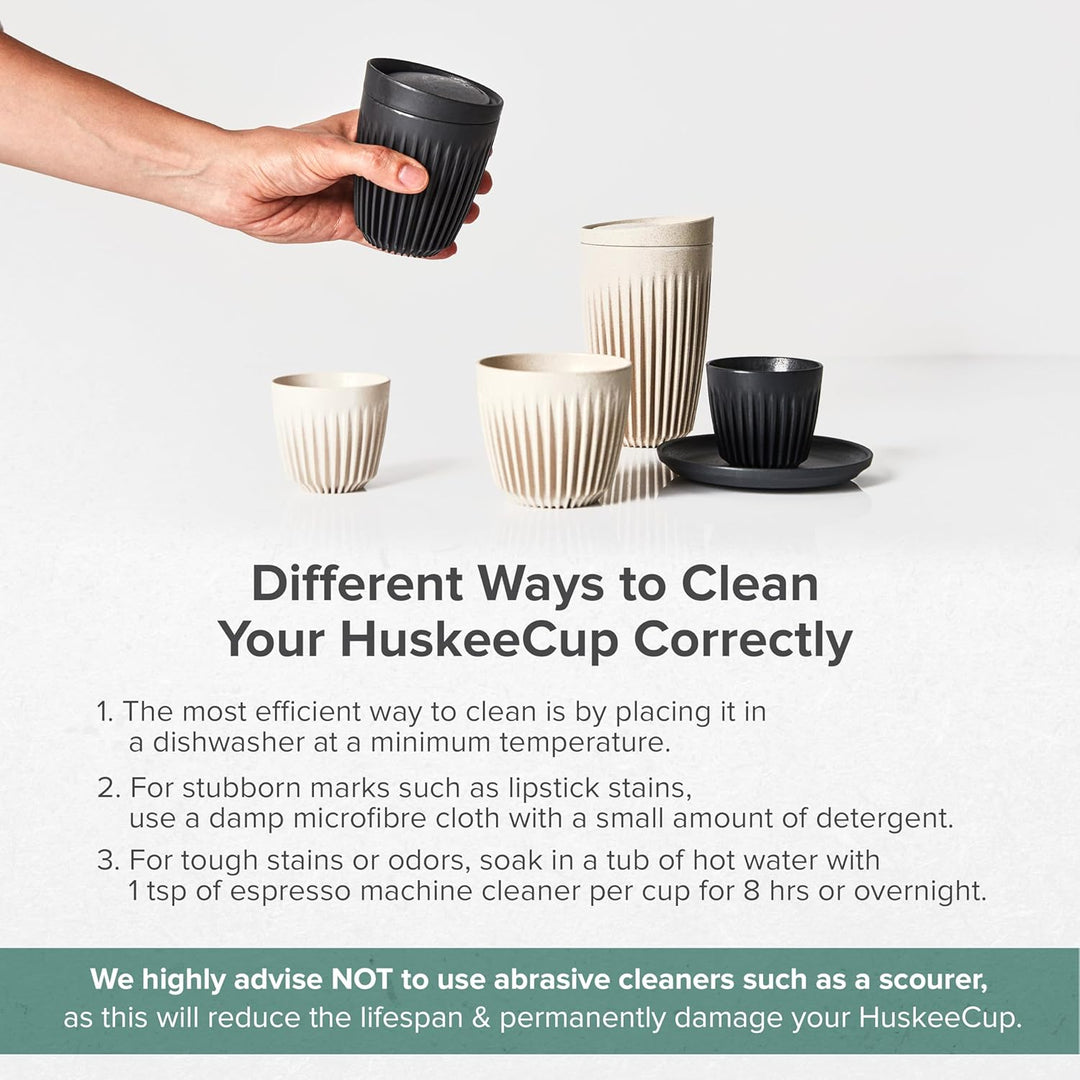Huskee Cup & LID Charcoal | Wiederverwendbare Kaffee & Tee-Becher aus Kaffee-Schalen Schwarz 2 Stück