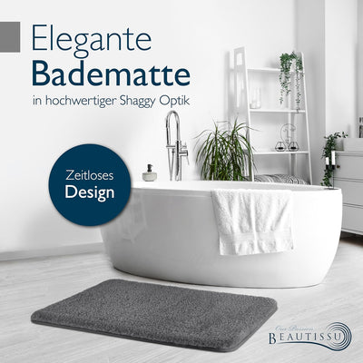 Beautissu Badematte rutschfest 100x60 cm – Duschvorleger Hochflor Badteppich rutschfest Waschbar Sha