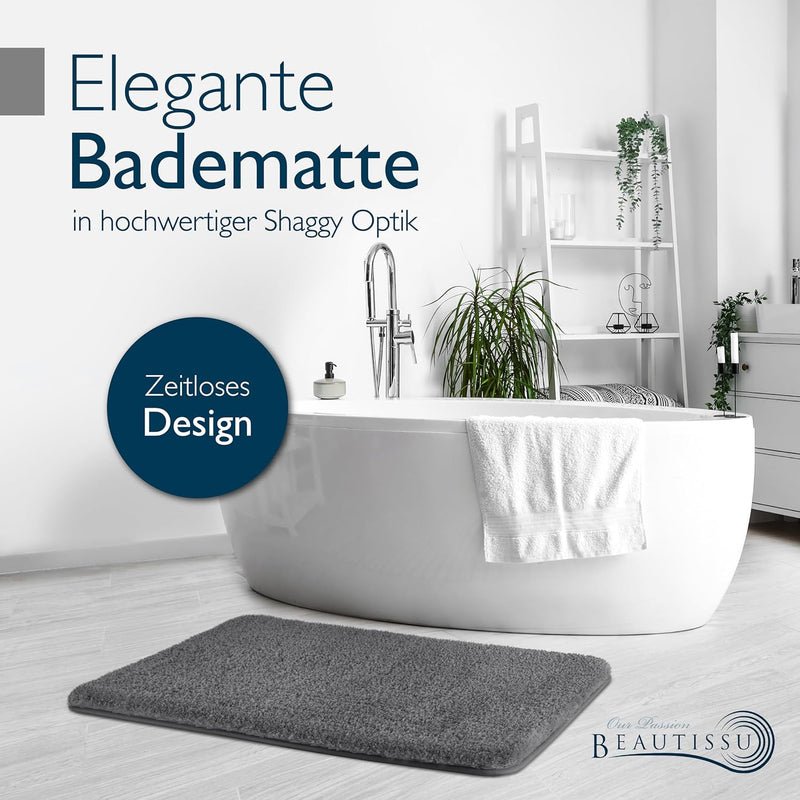 Beautissu Badematte rutschfest 100x60 cm – Duschvorleger Hochflor Badteppich rutschfest Waschbar Sha