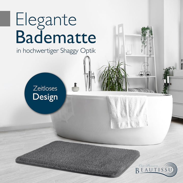 Beautissu Badematte rutschfest 100x60 cm – Duschvorleger Hochflor Badteppich rutschfest Waschbar Sha