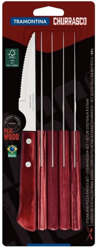 Tramontina Steakmesser Spanish Style, Set 6-teilig, Edelstahl, Holzgriff, FSC, 22 Rot, Rot