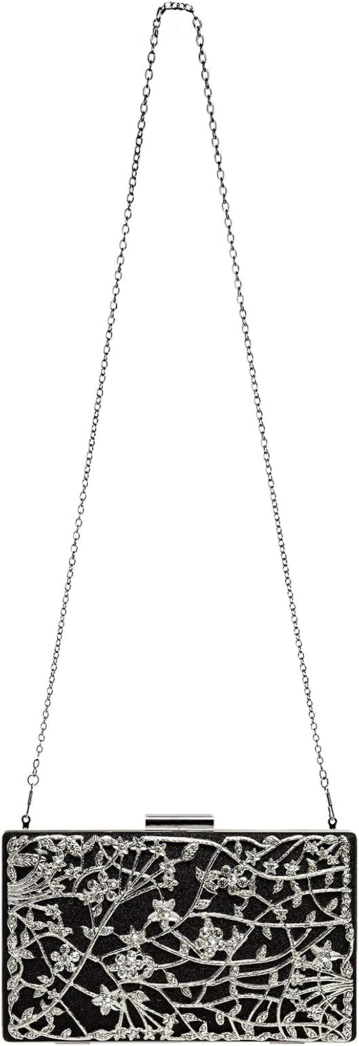 Caspar TA528 aussergewöhnliche elegante Damen Box Clutch mit floralem Metalldekor Einheitsgrösse Sch