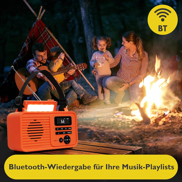 ER Pro Kurbelradio, DAB+ FM Bluetooth, Solar Notfall, Orange, Orange