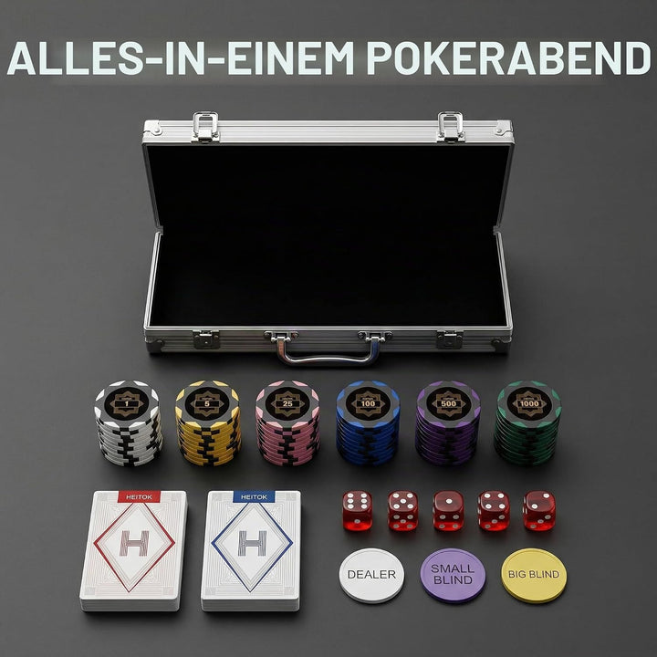 Pokerchip-Set 500 Stück mit nummerierten Bezeichnungen für Casinospiele, inklusive professioneller T