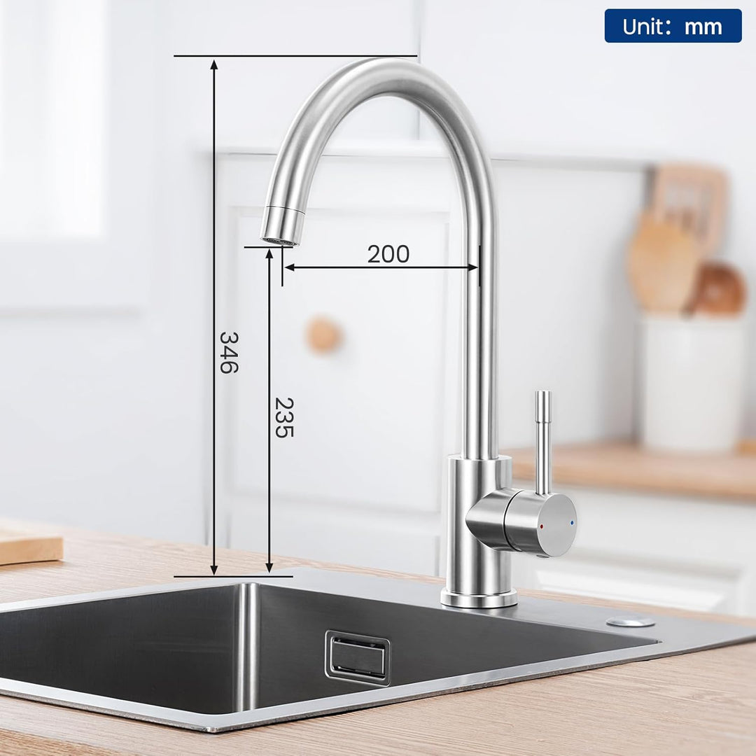 CECIPA Wasserhahn Küche 360° Schwenkbar, Hochdruck Küchenarmatur, Mischbatterie Küche mit Hohem Boge