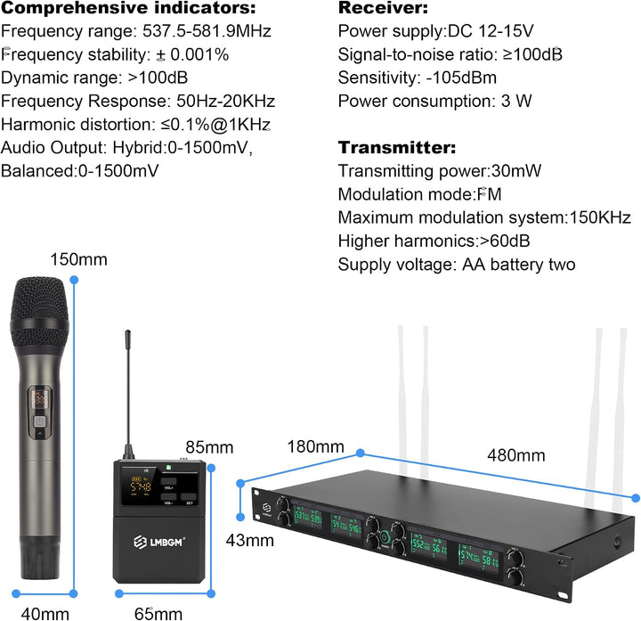 K-25R Wireless Microphone System, 8-Channel UHF Handheld and bodypack Microphones for Stage Performa