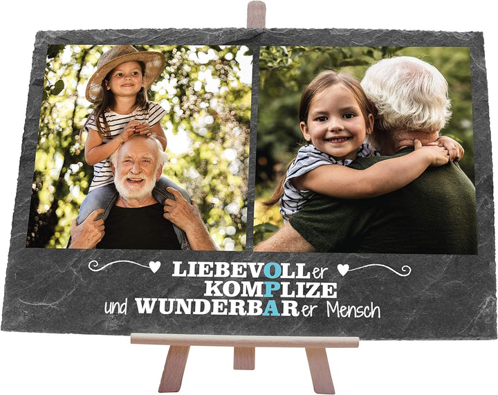 wandmotiv24 Schiefertafel Bester Opa mit Holz-Staffelei, Personalisiert mit 2 Farb-Fotos, Digitaldru